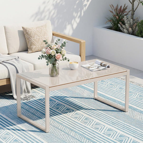 Rectangle Tempered Glass Coffee Table with Galvanized Steel Frame