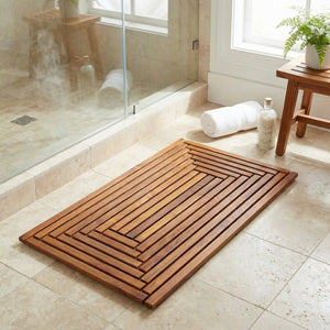 Solid Teak Wood Shower Spa Bath Mat – Indoor Outdoor Floor Mat