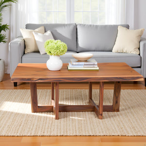 Live Edge Solid Acacia Wood Coffee Table with Natural Finish