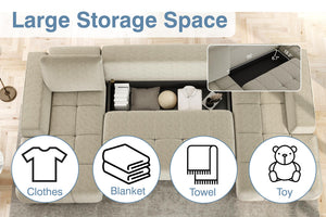 L-Shaped Sectional Sleeper Sofa with Storage & Pull-Out Bed