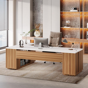L-Shaped Executive Desk with File Drawers & Cabinet