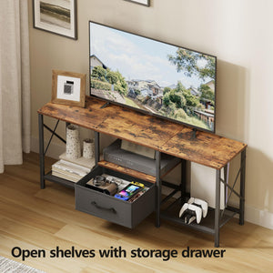 Industrial TV Stand with Fabric Drawer & Open Shelves