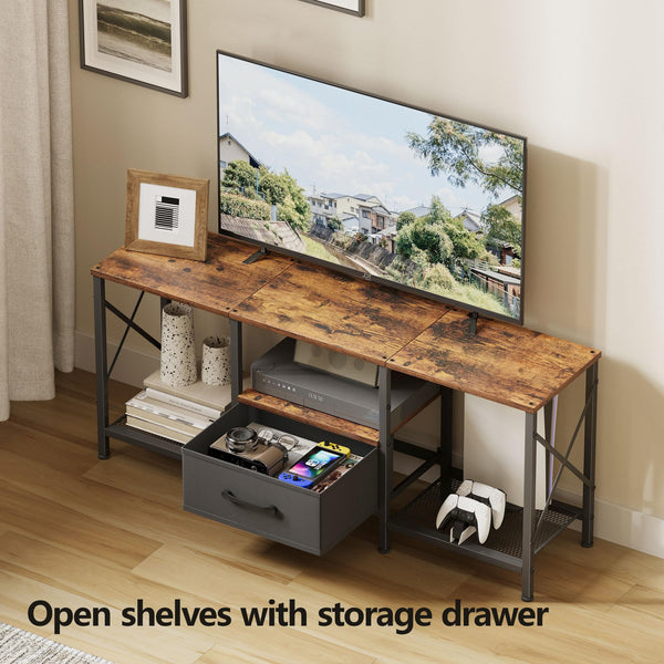 Industrial TV Stand with Fabric Drawer & Open Shelves