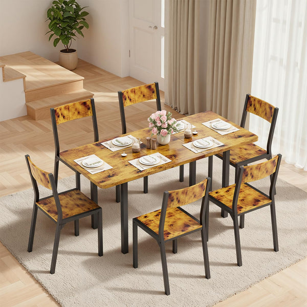 7-Piece Extendable Dining Table Set with 6 Chairs – Rustic Brown