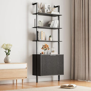 74" Ladder Bookshelf with Storage Cabinet