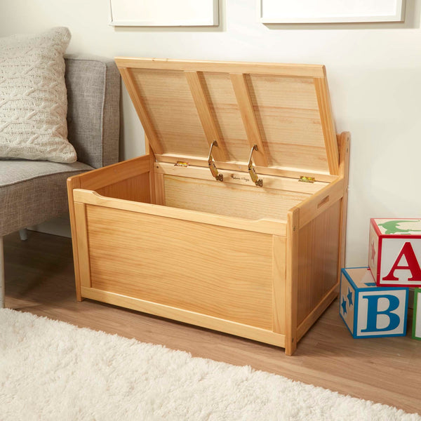 Wooden Toy Chest with Safety-Hinged Lid