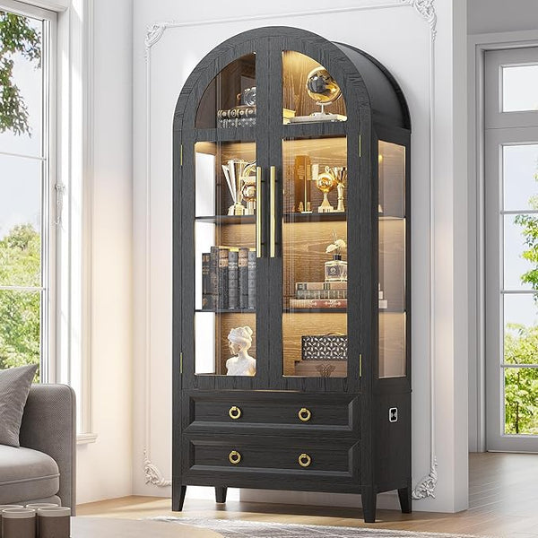 71" Arched Display Cabinet with LED Lighting & Glass Doors