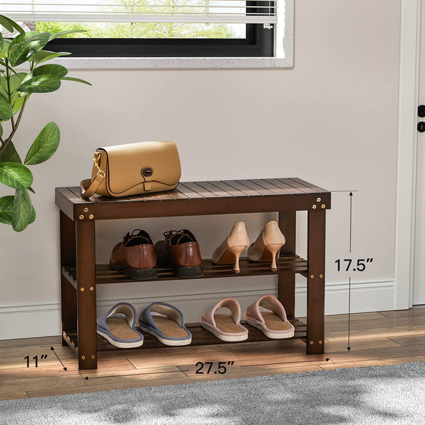 3-Tier Bamboo Shoe Rack Bench with Storage