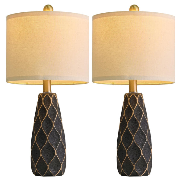 Ceramic Table Lamps Set of 2 - Modern Boho Bedside Lamp 20.75"