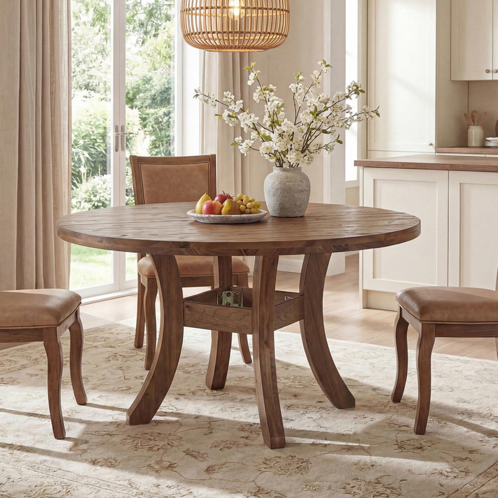 47" Round Solid Wood Dining Table with Curved Legs