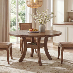 47" Round Solid Wood Dining Table with Curved Legs