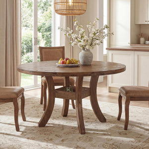 47" Round Solid Wood Dining Table with Curved Legs