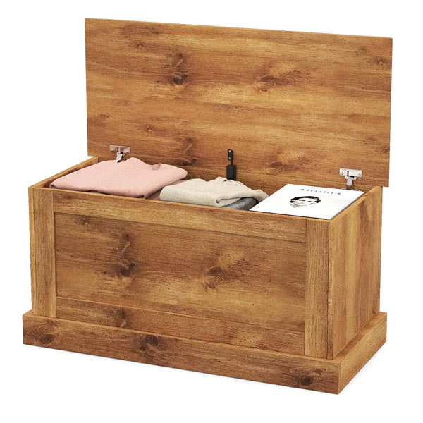 35.5" Lift-Top Storage Chest – Wooden Bench with Hydraulic Strut & Metal Hinges