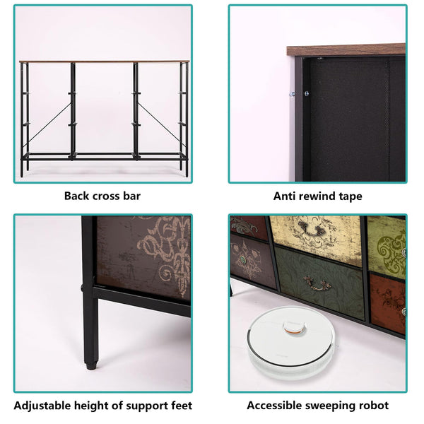 9-Drawer Fabric Dresser with Metal Frame & Wood Top