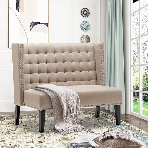 Small Tufted Loveseat Sofa with Nail Head Trim
