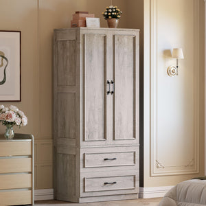 Freestanding Wardrobe Closet with 2 Doors and 2 Drawers – 70" H x 28" W