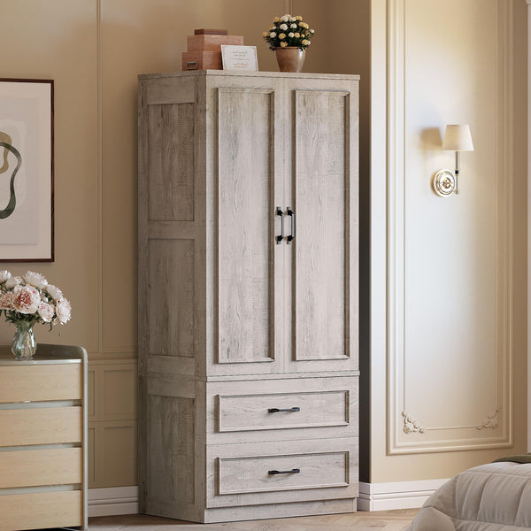 Freestanding Wardrobe Closet with 2 Doors and 2 Drawers – 70" H x 28" W