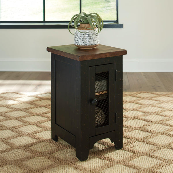 Rustic Farmhouse Chair Side End Table with Cabinet Door