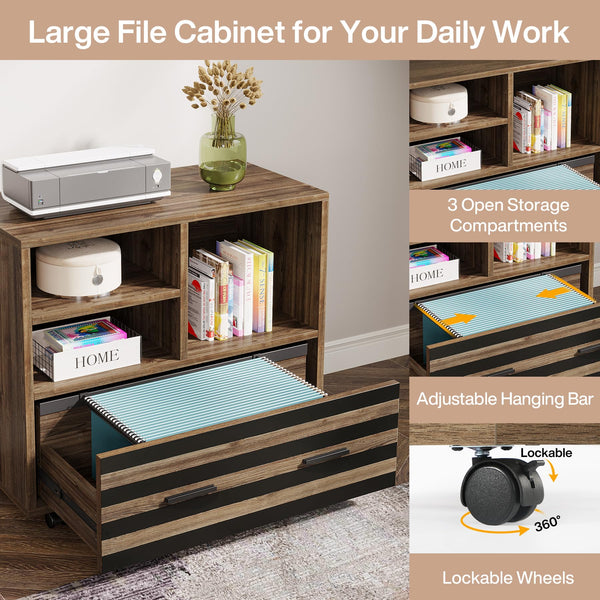 L-Shaped Executive Desk with Mobile File Cabinet and Storage Shelves