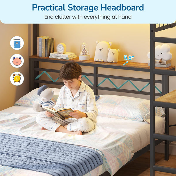 Full Over Full Bunk Bed with Desk & Storage Drawers