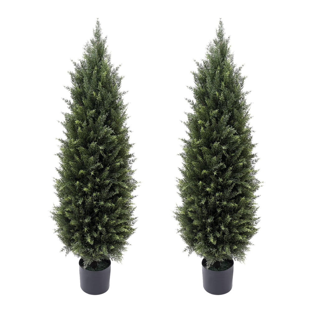 Artificial Cedar Topiary Trees — Set of 2, Indoor & Outdoor, UV Resistant