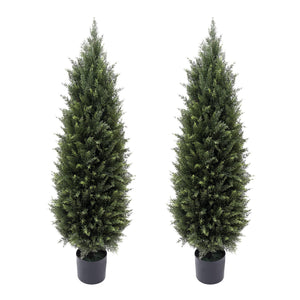 Artificial Cedar Topiary Trees — Set of 2, Indoor & Outdoor, UV Resistant