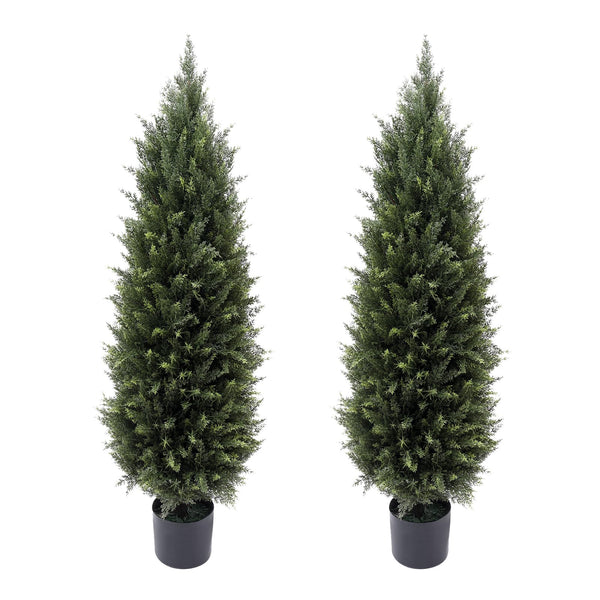 Artificial Cedar Topiary Trees — Set of 2, Indoor & Outdoor, UV Resistant