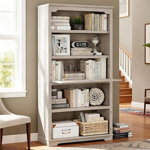 71-Inch 5-Tier Bookcase with Flip-Down Door, 37" Wide