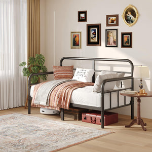 Twin Metal Daybed Frame with Storage and Modern Headboard