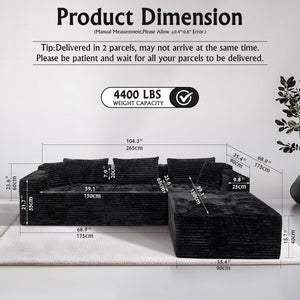 104" L-Shape Sectional Sofa with Chaise – Corduroy, No Assembly