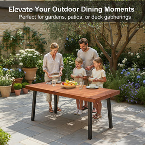 69-Inch Wood Patio Dining Table with Steel Legs, Seats 6