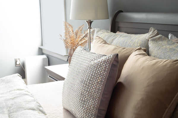 Decorative Throw Pillow with Pearl & Rhinestone Embellishment