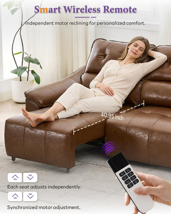 Electric Power Reclining Sectional Sofa with USB Charging & Cup Holders