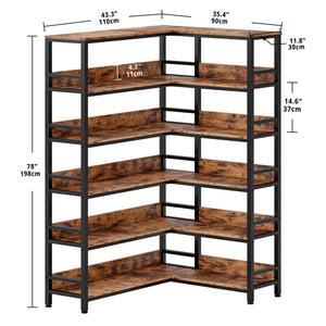 6-Tier L-Shaped Corner Bookshelf with Metal Frame