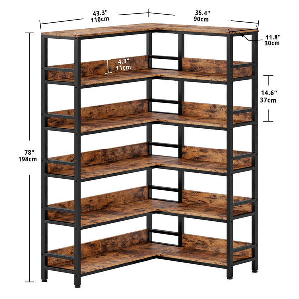 6-Tier L-Shaped Corner Bookshelf with Metal Frame