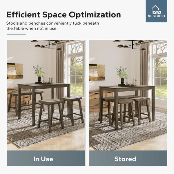 Counter Height Dining Table Set for 4 with Bench