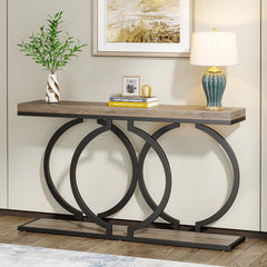 55-Inch Industrial Console Table with Geometric Metal Frame