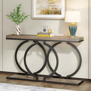 55-Inch Industrial Console Table with Geometric Metal Frame