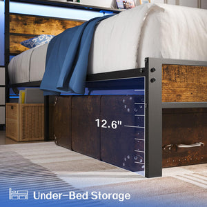 King Size Bed Frame with Charging Station & LED Lights