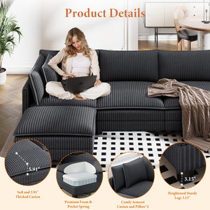 109" L-Shaped Corduroy Sectional Sofa with Ottoman