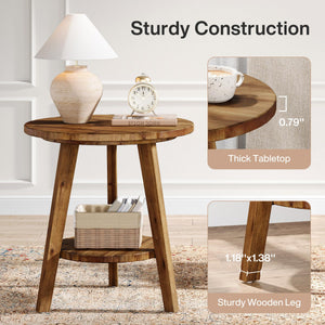 Round Wood End Table with Storage Shelf