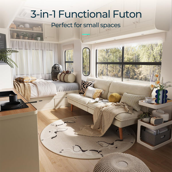 Convertible Corduroy Futon Sofa Bed with Adjustable Backrest