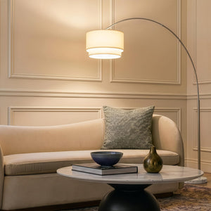 Arc Floor Lamp with Marble Base & Drum Shade