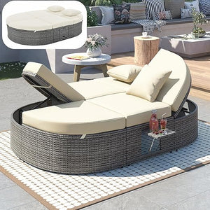 2-Person Outdoor Wicker Daybed with Adjustable Reclining Backrests