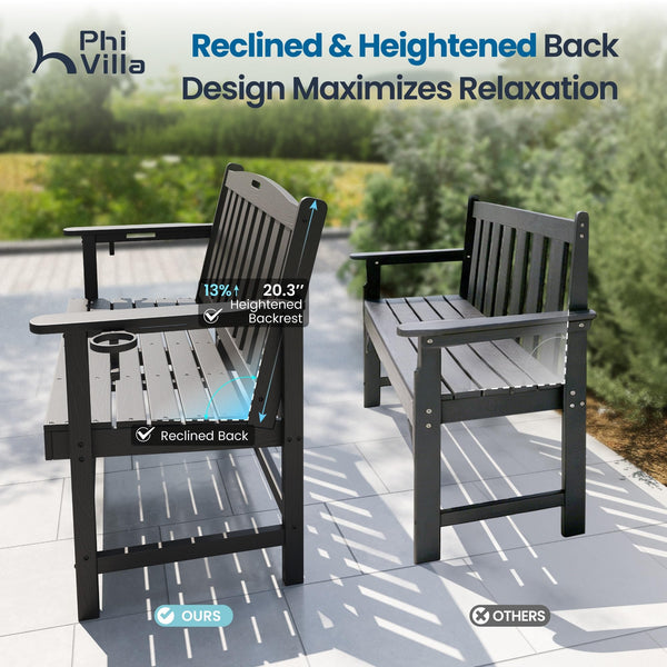 HDPE Outdoor Patio Bench with Armrests – 2-3 Person, 700 lbs Capacity
