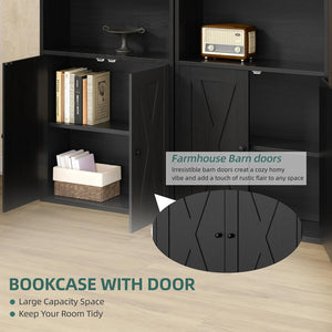 6-Shelf Bookcase with Doors – Metal & Wood Display Storage Shelf