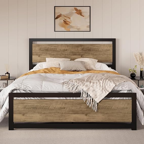 Metal Platform Bed Frame with Headboard & Slat Support