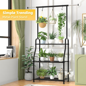 3-Tier Metal Plant Stand with Expandable Hanging Rod