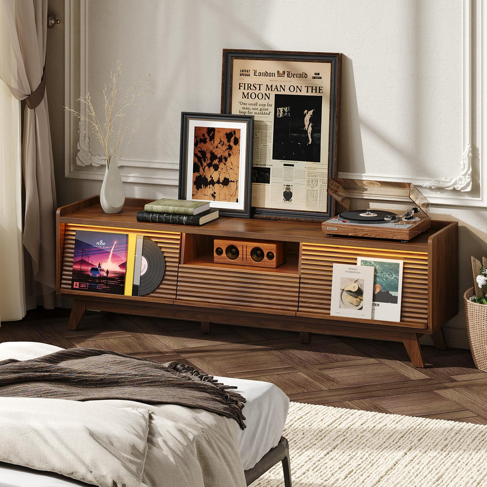70-Inch Mid-Century TV Stand with LED Lights & Storage