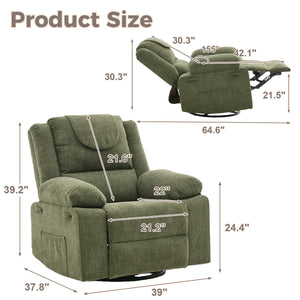 Oversized Swivel Massage Recliner Chair with Heat